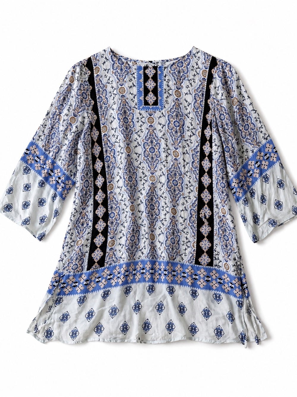 J. Jill Blue Paisley Tunic Blouse Size XS Boho Coastal